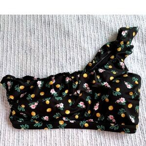 Victoria's Secret One Shoulder Bikini Top Women L Black Lemon Floral Excellent
